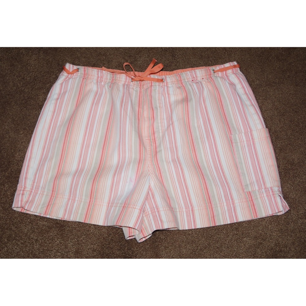 Faded Glory Women's Large Pull On Orange Striped Cotton Drawstring Shorts - Picture 2 of 5